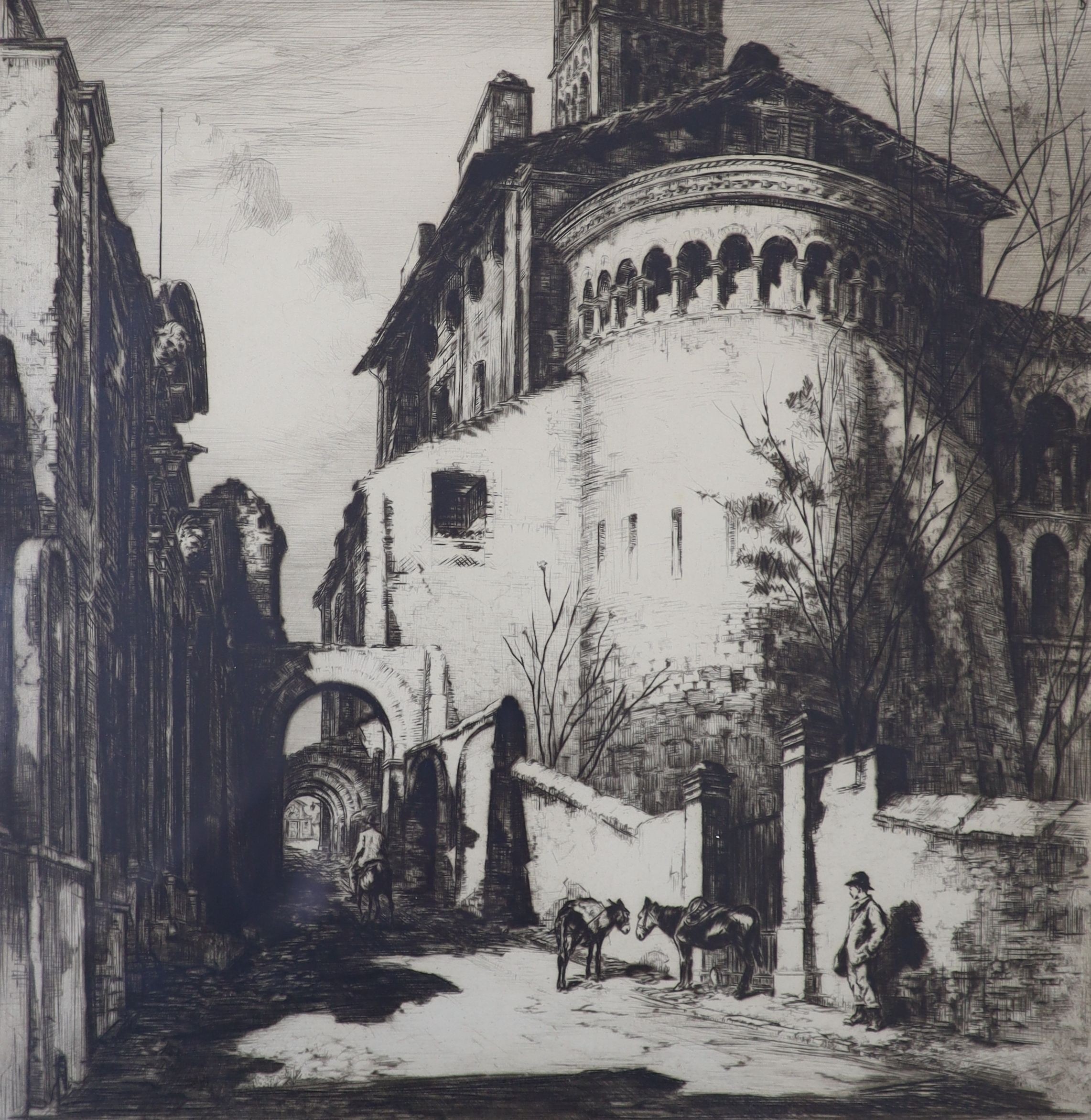 Sidney Tushingham, A.R.E., (1884-1968), etching, Italian street scene, signed, 30 x 29cm